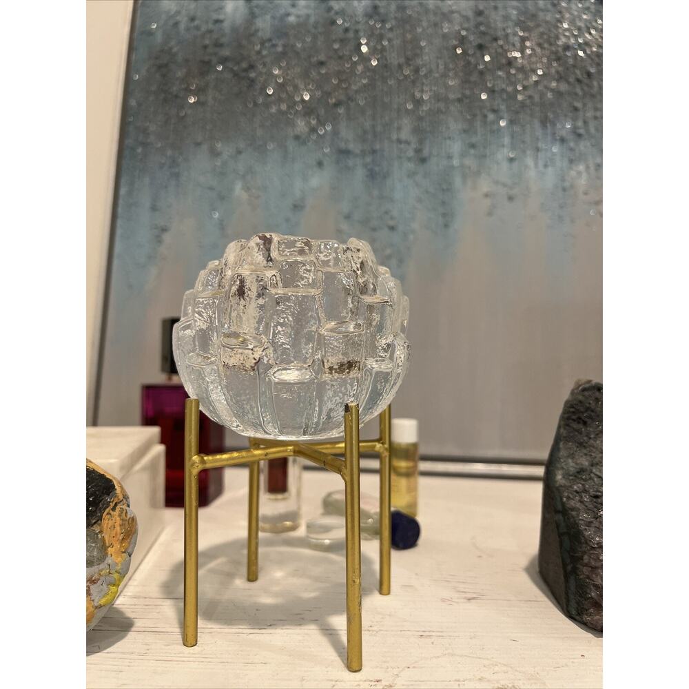 Kosta Boda Igloo Candle Holder Glass Crystal Votive Signed Made Sweden 3" Tall